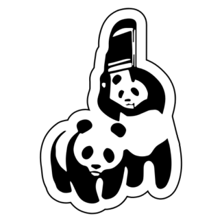 Funny Panda Fight Sticker (Black)